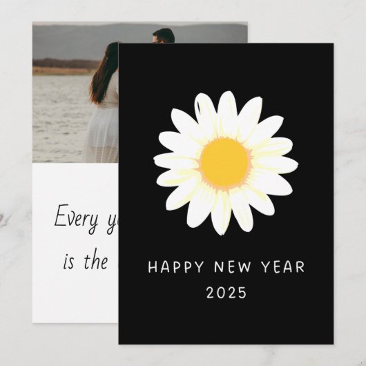 NIEUW JAAR VIERING 2025 Witte roos Vakantie kaart (Voorkant / Achterkant)