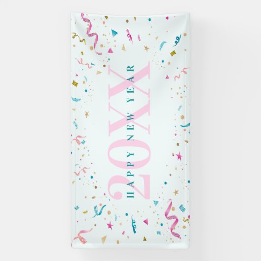 Nieuw jaar voor roze en blauwe Confetti Spandoek (Verticaal)