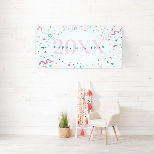 Nieuw jaar voor roze en blauwe Confetti Spandoek (Insitu)