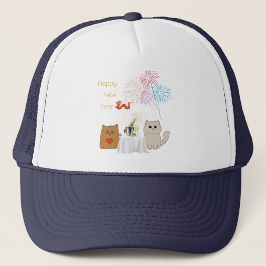 Nieuw Jaar Vuurwerk en Katten Elegant Celebration Trucker Pet (Voorkant)