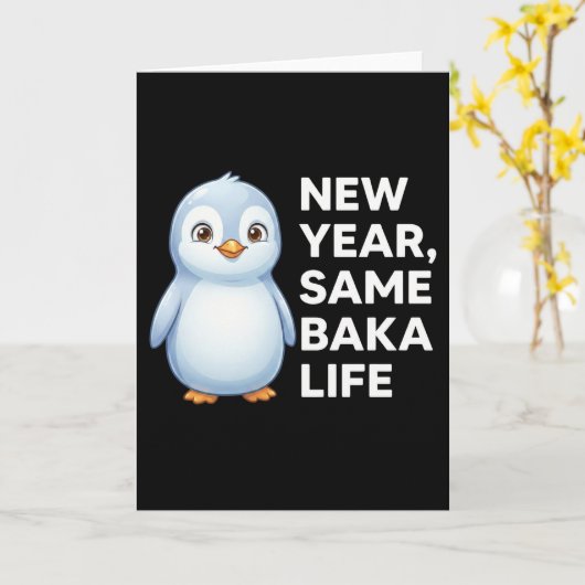 Nieuw jaar zelfde Baka Leven Pinguïn Gag Grappig D Kaart (Gele Bloem)