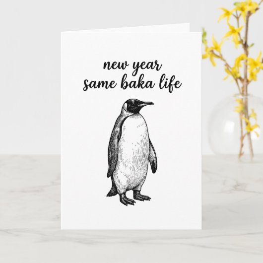 Nieuw jaar zelfde Baka Leven Pinguïn Gag Grappig D Kaart (Gele Bloem)