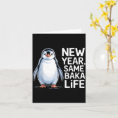 Nieuw Jaar Zelfde Baka Leven Pinguïn Grap  Kaart (Gele Bloem)