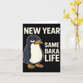 Nieuw jaar zelfde Baka Leven Pinguïn grap Kaart (Gele Bloem)