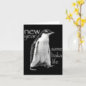 Nieuw Jaar Zelfde Baka Leven Pinguïn Grap  Kaart (Gele Bloem)
