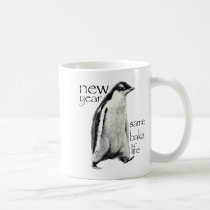 Nieuw jaar, zelfde Baka-leven Pinguïn grap Morsig Koffiemok
