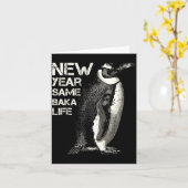 Nieuw Jaar Zelfde Baka Leven Pinguïn Grap Sarcasme Kaart (Gele Bloem)