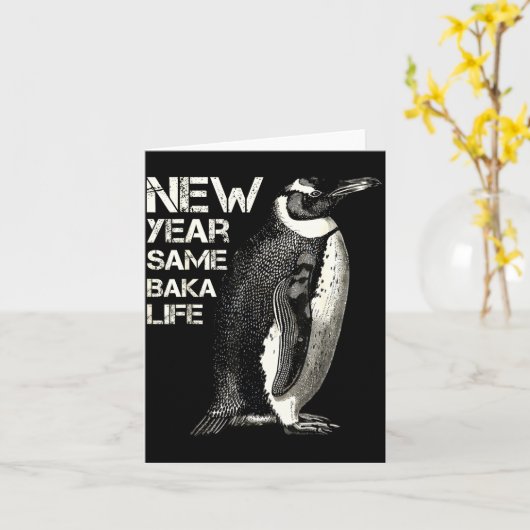 Nieuw Jaar Zelfde Baka Leven Pinguïn Grap Sarcasme Kaart (Gele Bloem)