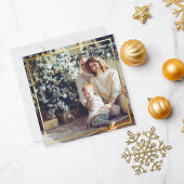 Nieuw Jaar Zwart & Wit Plaid 1 Foto Goud Script Notitiekaartje