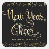 Nieuw jaar zwart-witscript sneeuwflake glitter vierkante sticker (Voorkant)