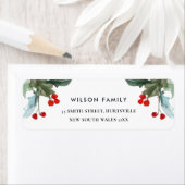 NIEUW JAARADRES VAN DE OUDE RODE GREEN HOLLY BERRY ETIKET (Insitu)