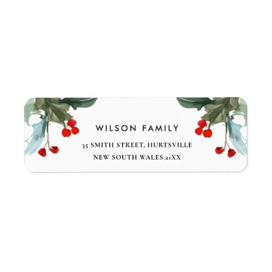 NIEUW JAARADRES VAN DE OUDE RODE GREEN HOLLY BERRY ETIKET (Voorkant)