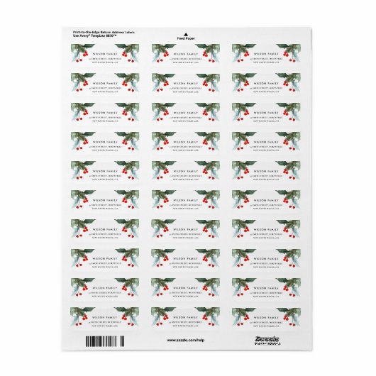 NIEUW JAARADRES VAN DE OUDE RODE GREEN HOLLY BERRY ETIKET (Full Sheet)