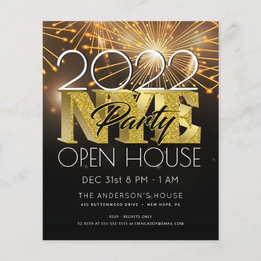 NIEUW JAAR'S EVE PARTIJ MODERN BOLD GOLD FIREWORKS FLYER (Voorkant)