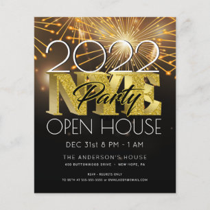NIEUW JAAR'S EVE PARTIJ MODERN BOLD GOLD FIREWORKS FLYER