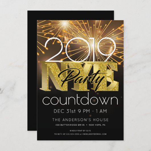 NIEUW JAAR'S EVE PARTIJ MODERNE VUURWERK KAART (Voorkant / Achterkant)