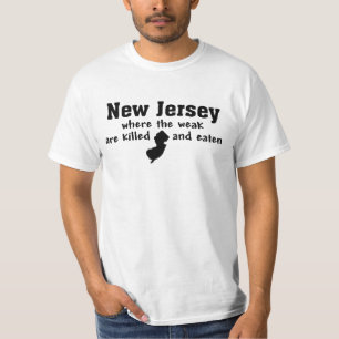 NIEUW JERSEY "WAAR HET ZWAK WORDT GEDOOD EN GEËIS T-SHIRT