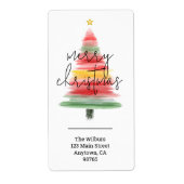 Nieuw kerstboomruitadres voor moderne Waterverf Etiket (Voorkant)