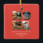 Nieuw kerstdapperse moderne 4 foto's simpele feest keramisch ornament<br><div class="desc">Een kleurrijke,  heldere,  leuke Noel kersttypografie met 4 foto's voor vakantie. Er zijn rode,  groene,  blauw van de marine,  zwarte en roze kleurpaden beschikbaar.</div>