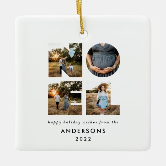 Nieuw kerstdapperse moderne 4 foto's simpele feest keramisch ornament (Voorkant)