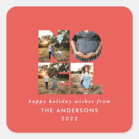 Nieuw kerstdapperse moderne 4 foto's simpele feest vierkante sticker (Voorkant)