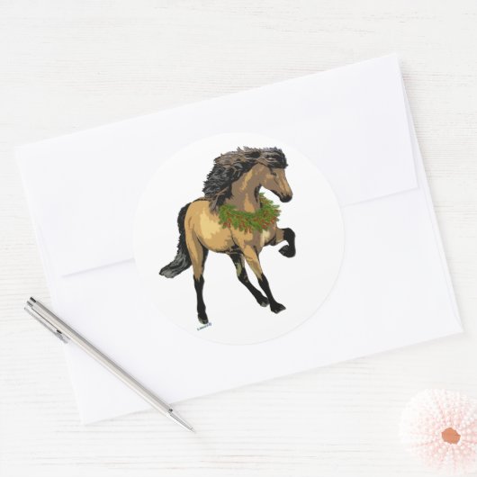 Nieuw kerstfeest IJslands paard Ronde Sticker (Envelop)