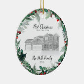 Nieuw kerstfeestornament Sketch House Portret Keramisch Ornament (Rechts)