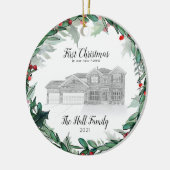 Nieuw kerstfeestornament Sketch House Portret Keramisch Ornament (Links)