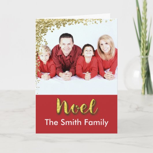 Nieuw kerstgoud op Red Custom Photo & Name Car Feestdagen Kaart (Voorkant)