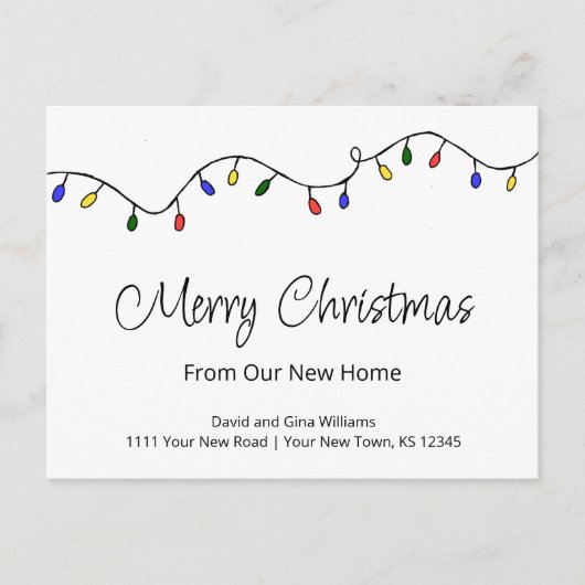 Nieuw kerstlampje met thuisretro aankondigingskaart (Voorkant)