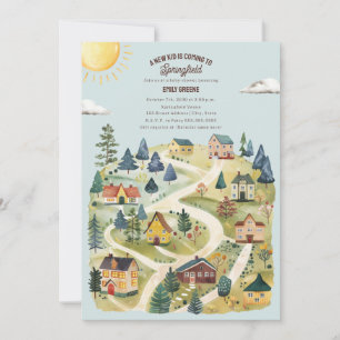Nieuw Kind Hometown Waterverf Blue Herfst Baby sho Kaart