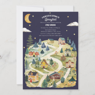 Nieuw Kind Hometown Waterverf Night Baby shower Kaart