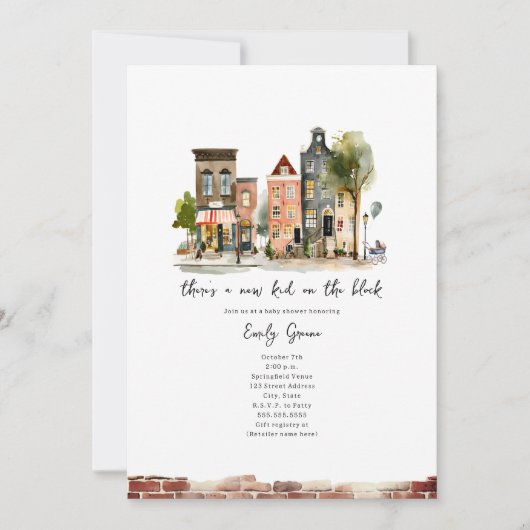Nieuw Kind op de Block Waterverf Boy Baby shower Kaart (Voorkant)