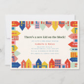 Nieuw Kind op het Block Buurt Baby shower Kaart (Voorkant)