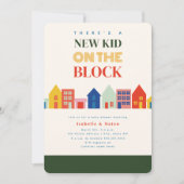 Nieuw Kind op het Block Buurt Baby shower Kaart (Voorkant)