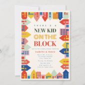 Nieuw Kind op het Block Homes Border Baby shower Kaart (Voorkant)