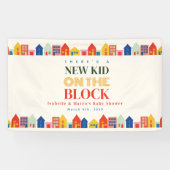 Nieuw Kind op het Block Neutral Homes Baby shower Spandoek (Horizontaal)