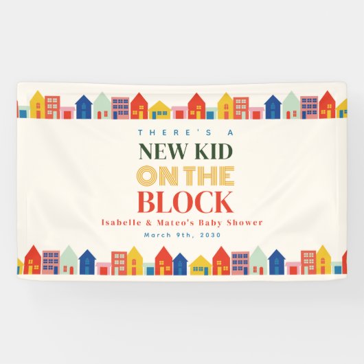 Nieuw Kind op het Block Neutral Homes Baby shower Spandoek (Horizontaal)