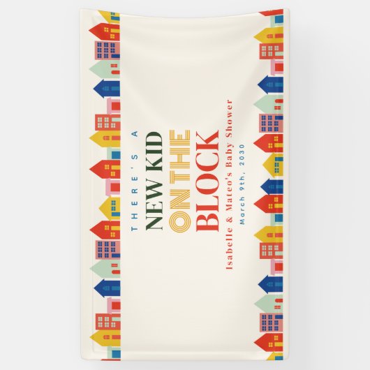 Nieuw Kind op het Block Neutral Homes Baby shower Spandoek (Verticaal)