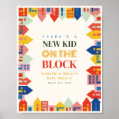 Nieuw Kind op het Block Neutral Huizen Baby shower Poster (Voorkant)