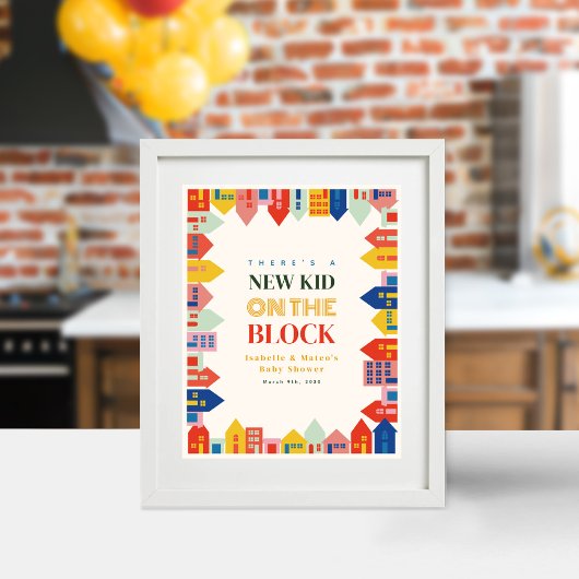 Nieuw Kind op het Block Neutral Huizen Baby shower Poster