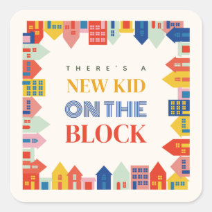 Nieuw Kind op het Block Neutral Huizen Baby shower Vierkante Sticker