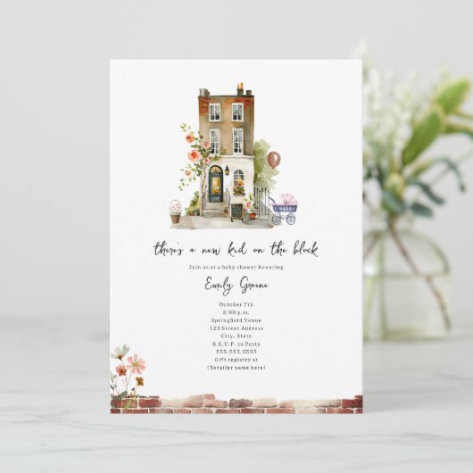 Nieuw Kind op het blokje Floral Girl Baby shower Kaart (Staand voorkant)