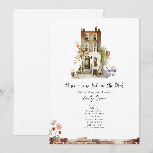 Nieuw Kind op het blokje Floral Girl Baby shower Kaart (Voorkant / Achterkant)