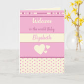 Nieuw kindermeisje, roze en crème, welkom kaart (Gele Bloem)