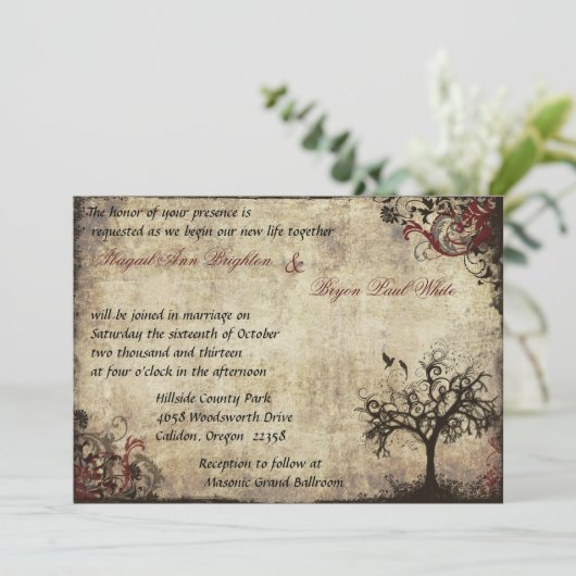  nieuw leven bruiloft uitnodiging in wijn (Staand voorkant)