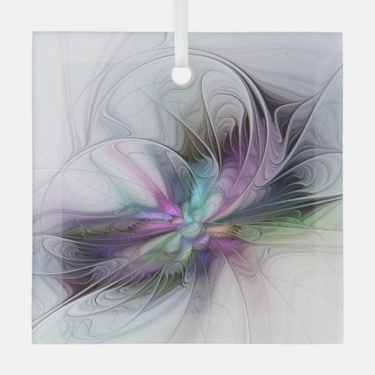 Nieuw leven, kleurrijke Abstracte fractale kunst F Glas Ornament (Voorkant)