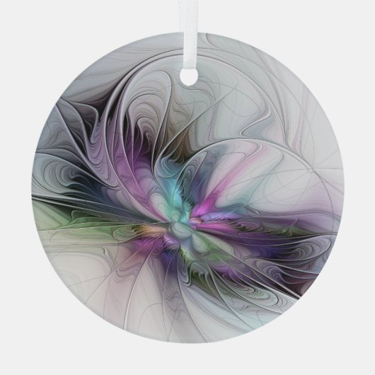 Nieuw leven, kleurrijke Abstracte fractale kunst F Glas Ornament (Achterkant)