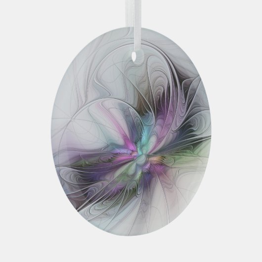 Nieuw leven, kleurrijke Abstracte fractale kunst F Glas Ornament (Voorkant Rechts)