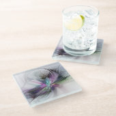 Nieuw leven, kleurrijke Abstracte fractale kunst F Glazen Onderzetter (Schuin)